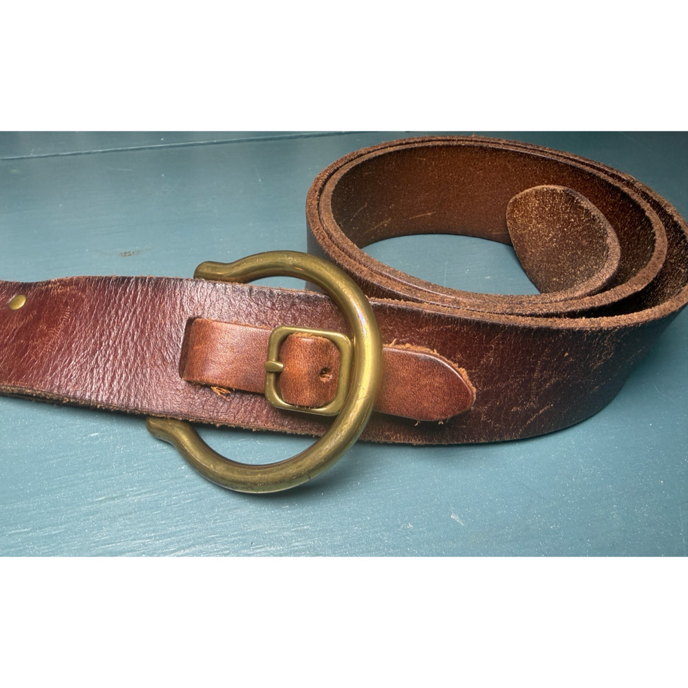Ralph Lauren RLL Brown Leather Belt Brass Roller Buckle D-Ring Womens Size M - Picture 4 of 6